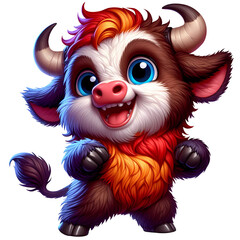 Adorable Colorful Cartoon Bull with Big Blue Eyes