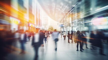 Blurred image of people during the morning rush hour