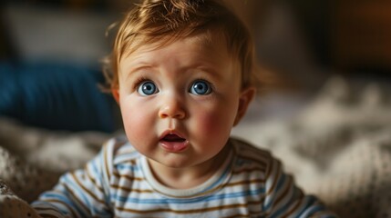 Baby looking at camera with surprised expression, portrait