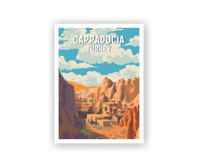 Cappadocia Illustration Art. Travel Poster Wall Art. Minimalist Vector art