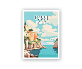 Capri Illustration Art. Travel Poster Wall Art. Minimalist Vector art