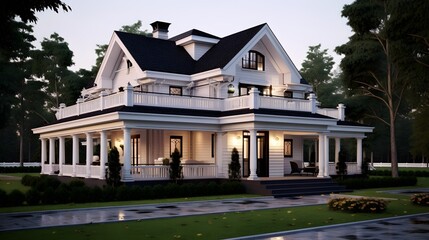 Fototapeta na wymiar Colonial style American house. American classic home and house designs. 