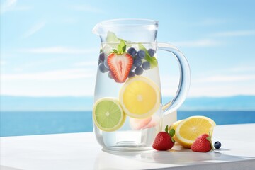 Revitalizing summertime drink in a jug with vibrant berries and ample space for customized text