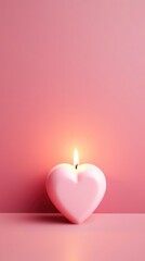 Heart shaped candle on pink background, Valentine's Day, free space for text