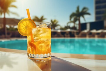 Invigorating delicious cocktail by the pool. Generative AI