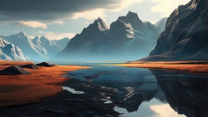 Peaceful landscapes beautiful natural scenery of mountains and rivers