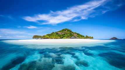 Naklejka premium Tropical island and clear blue sea, whole island is seen