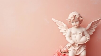 Cute cupid on pink background, Valentine's Day, free space for text