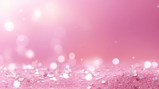 White glitter on pink background, Valentine's Day, free space for text