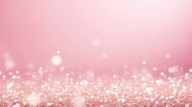 White glitter on pink background, Valentine's Day, free space for text