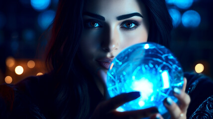 Naklejka premium Young fortune teller with her magic ball