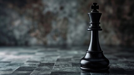 Black chess queen on a grey checkered board