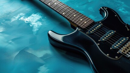 Obraz premium Black electric guitar on a textured blue background