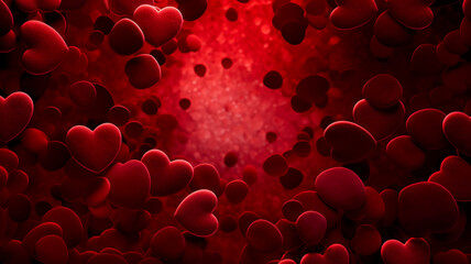 Red blood cells in shape of hearts - love is in our veins concept - obrazy, fototapety, plakaty