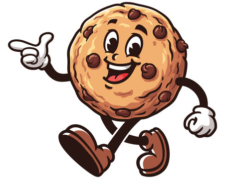 recommend clip art: walking Cookie with pointing hand cartoon mascot illustration character vector clip art logo hand drawn
