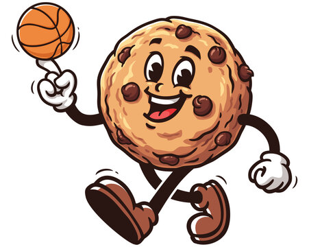 recommend clip art: Cookie playing basketball cartoon mascot illustration character vector clip art logo hand drawn