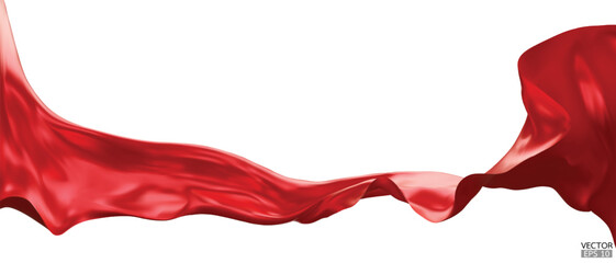 Fototapeta premium Flying red silk textile fabric flag background. Smooth elegant red Satin Isolated on white Background for grand opening ceremony. Red curtain. 3d vector illustration