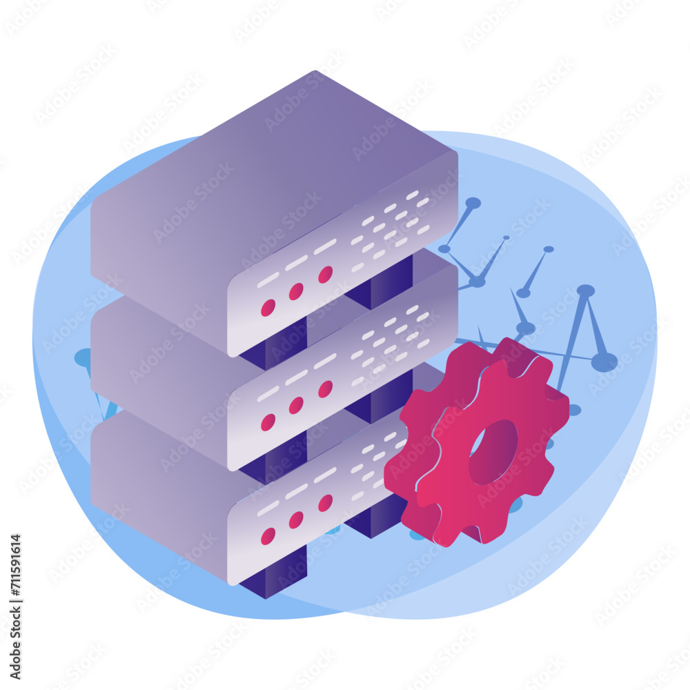 Aufkleber server setup and management isometric concept, remote administration vector icon design, big data sy