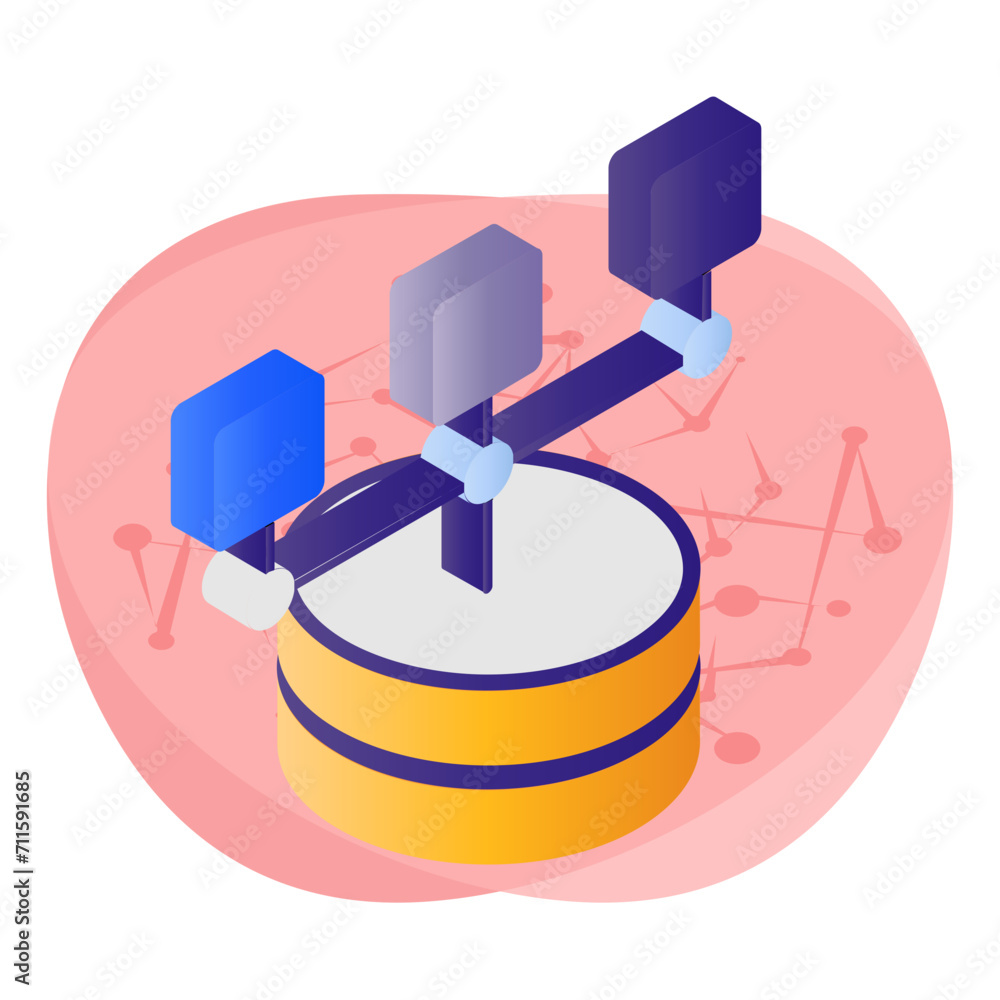 Aufkleber distributed database isometric concept, decentralised independent computers vector icon design, big 