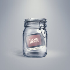 TV broadcasting fake news inside a jar