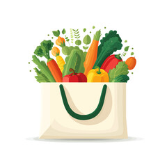 Shopping bag made of simple vegetables, flat vector style, on white background Generative Ai