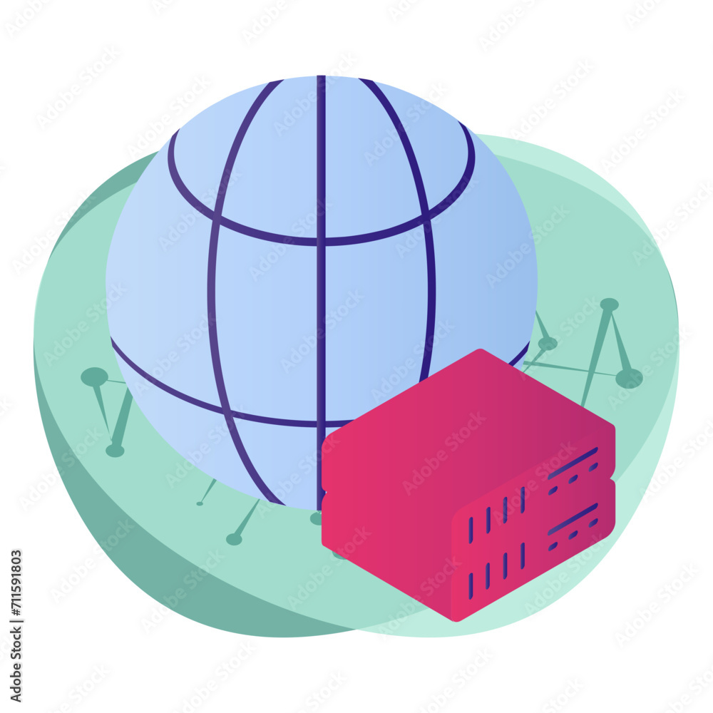 Aufkleber server location isometric concept, vpn geo-location vector icon design, big data symbol, business in