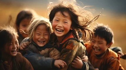 Crédence de cuisine en verre imprimé Himalaya A happy village filled with Tibetan children