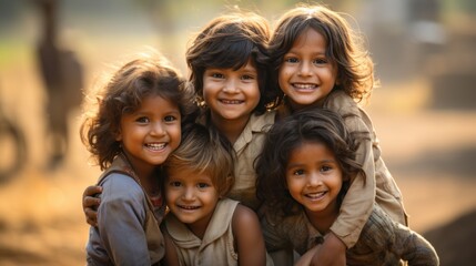 Fototapeta premium A happy village filled with Tibetan children