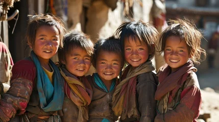 Cercles muraux Himalaya A happy village filled with Tibetan children