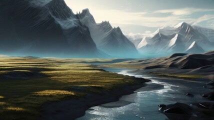 Fototapeta premium Peaceful landscapes beautiful natural scenery of mountains and rivers