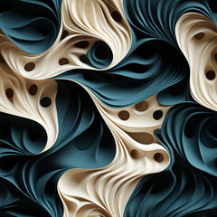 Paper art in a swirl shape with a few holes in ivory color. Abstract pattern, many mixed colors, waves of texture, close-up, splashes. 3D rendering design illustration.
