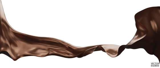 Flying dark brown silk textile fabric flag background. Smooth elegant chocolate Satin Isolated on Background for grand opening ceremony. Flying dark brown silk vertical image.