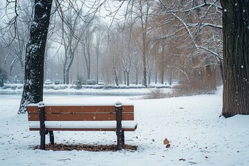 bench in the snow. "Frosty Farewell: Winter's Embrace of Lost Love"