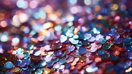 Close-up of a vibrant, sparkling texture in a rainbow of colors, creating a dreamy backdrop for joyful events - obrazy, fototapety, plakaty