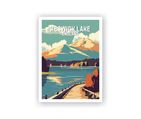 Keswick Lake Illustration Art. Travel Poster Wall Art. Minimalist Vector art