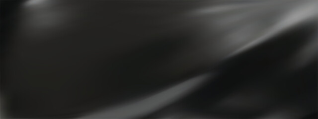 Abstract black gradient background. Minimalistic subtle wavy black silk texture. 3D vector illustration.