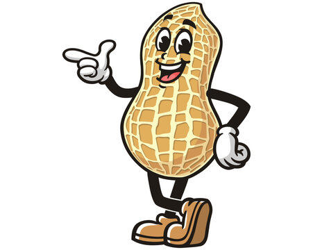 recommend clip art: Peanut with pointing hand and relax pose cartoon mascot illustration character vector clip art logo hand drawn