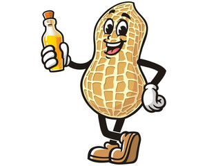 Peanut with peanut oil cartoon mascot illustration character vector clip art logo hand drawn