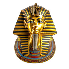 Ägyptische Grabmaske aus Gold, Tutanchamun, freigestellt vor transparentem Hintergrund, Generative AI