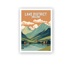 Lake District Illustration Art. Travel Poster Wall Art. Minimalist Vector art