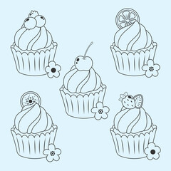 Cute cupcake muffin design vector art with decorative elements. 