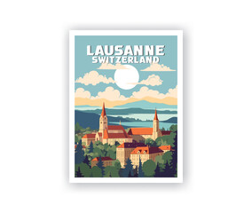 Fototapeta na wymiar Lausanne Illustration Art. Travel Poster Wall Art. Minimalist Vector art