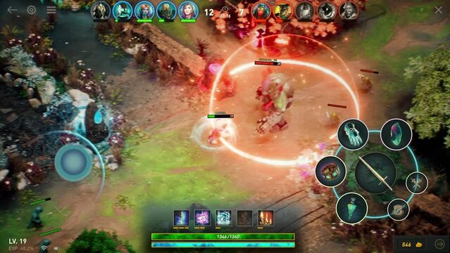 Animation of the strategy mobile game. Animation of the gameplay of the strategy mobile video game. Animation of the character destroying a rival boos in the mobile strategy game. MOBA