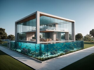 a modern villa designed to look like a giant aquarium