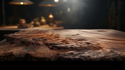 A mesmerizing view of a wood table, capturing the depth and character of the wooden surface, with...