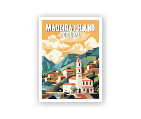 Madeira Island Illustration Art. Travel Poster Wall Art. Minimalist Vector art