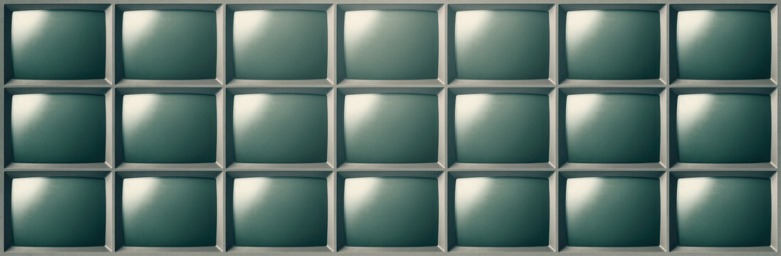 Wall of identical computer monitors
