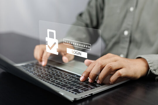 Cyber security concept, User enters password to login to privacy and protect personal data, Secure technology, Secure access to internet information, Business and person confidentiality.