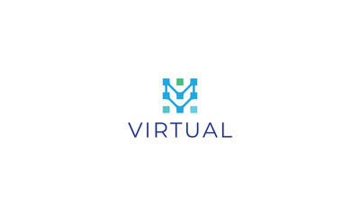 Fototapeta premium Letter V simple technological pixel dotted virtual logo