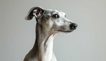 Present the sleek and graceful profile of a Greyhound against a white background, showcasing the breed's elegance and poise. generative AI